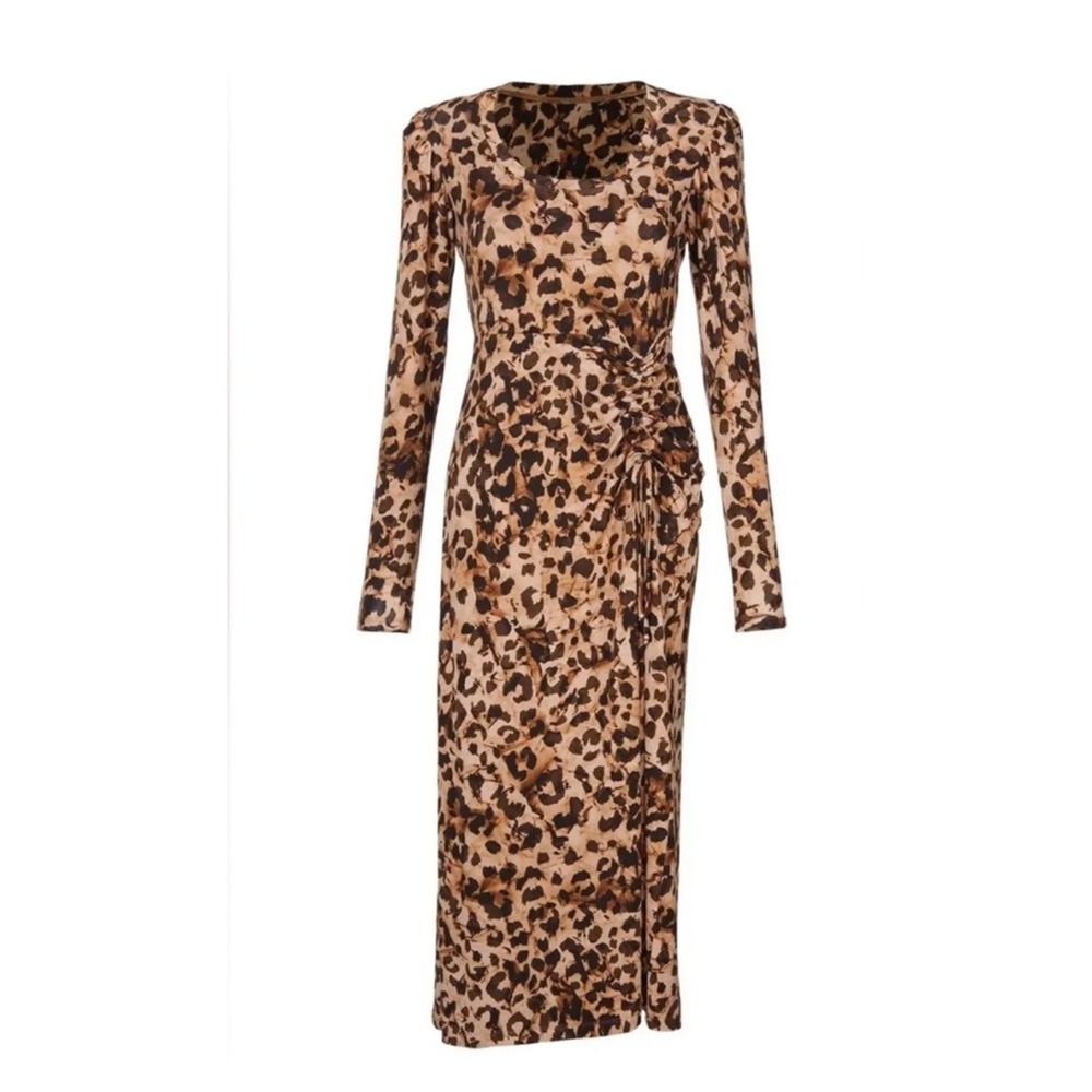 Cabi Selma Leopard Print V-Neck Long Sleeve Midi Dress Size M Fall Autumn Chic - Picture 4 of 13